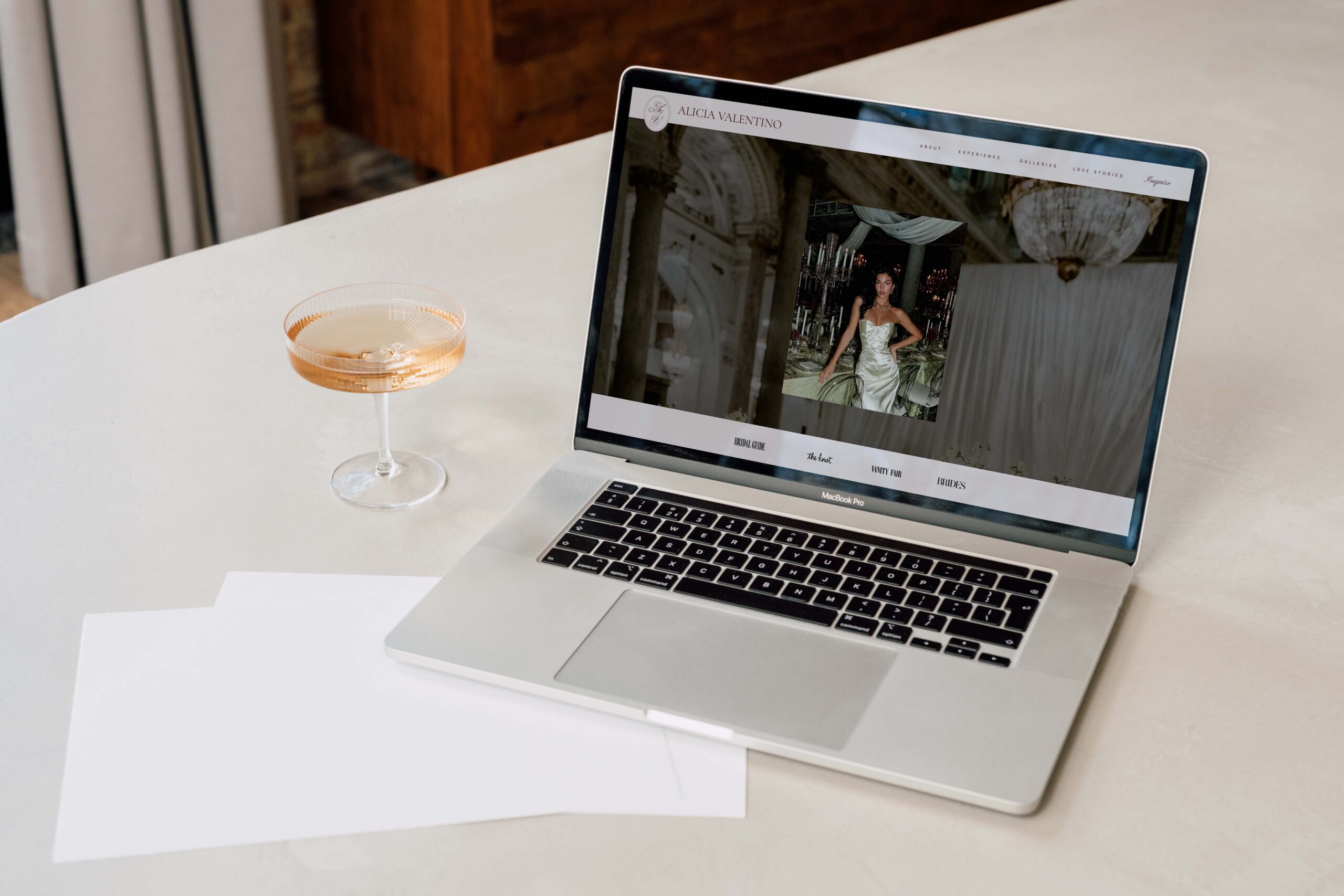 Homepage mockup of the Alicia Showit template designed for luxury wedding planners